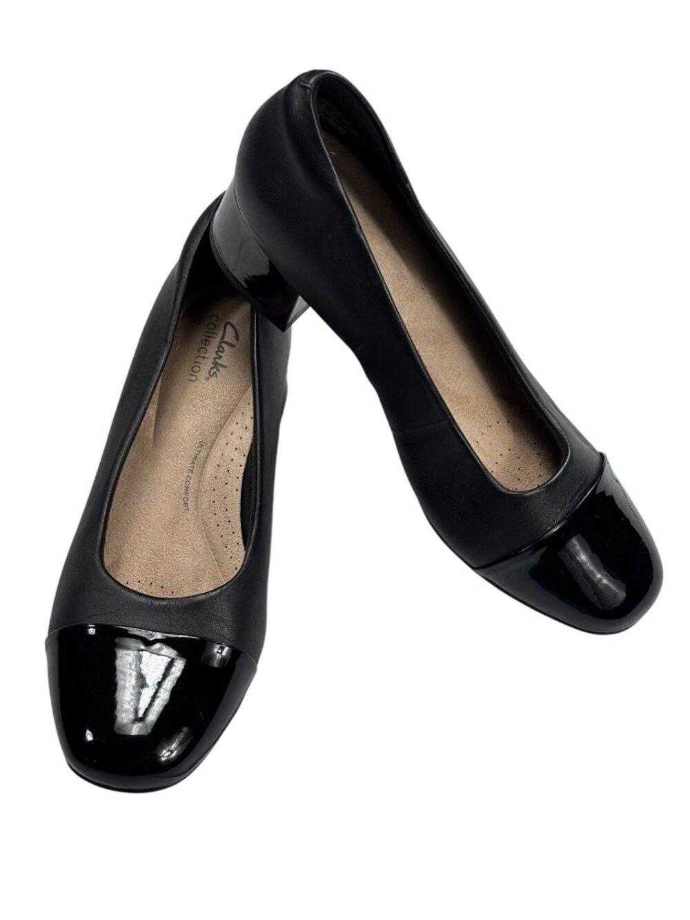 Clarks Womens Black Leather & Patent Toe Comfort Flats Size 9.5M